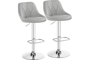 ‎YAHEETECH Yaheetech Bar Stools Set of 2 Height-Adjustable Bar Stools 360° Rotating Counter Stool with Faux Leather for Kitchen/Bar/Salon/Dining Room, Light Grey
