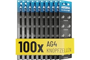 ABSINA AG4 LR66 baterie guzikowe, 100 sztuk, 1,5 V, alkaliczne baterie guzikowe, zabezpieczone przed wyciekiem i o długiej trwałości - SG4 / V4GA / G4A / 4GA / L626 / LR626 - baterie guzikowe, baterie
