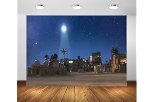BELECO 2.1x1.5m Fondale per presepe in tessuto Stella di Natale Notte Presepe del Natale di Gesù Cristo Betlemme Città Villaggio Sfondo Chiesa Decorazioni natalizie Puntelli per foto