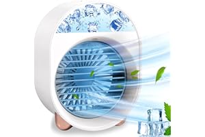 ACXILEXY Climatiseur Portable, Mini Refroidisseur D'air Portable, 3 En 1 Climatisation, Humidificateur et Purificateur avec 7 Couleurs et 3 Vitesses, Ventilateur pour Bureau et Maison