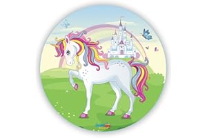 J&M DECO Decoration Gateau Anniversaire - Decoration Gateau Fondant - Décoration Coméstible Licorne - Cake Topper Rond 20 cm - Décoration avec Papier Comestible - Deco Anniversaire Gateau
