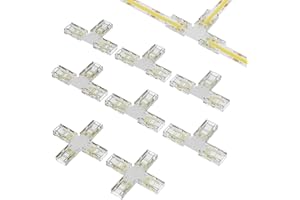 PAUTIX 8PCS connecteurs Set pour Ruban LED COB 2Pin 8MM, incluant 6PCS connecteurs type T, 2PCS connecteurs croisés pour Monochrome LED Srtips (pas pour les bandes 5mm et 10mm)