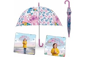 SRV Hub Kids Dome Umbrella 3-7 Years, Transparent PVC Windproof Stick Umbrella with Curved Handle, Lightweight Rain Protection Brolly for Boys Girls, School Travel Outdoor Use