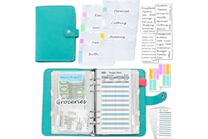 Harphia A6 planificador de presupuesto azul menta de fieltro 7.4 x 5.71 pulgadas, con sobres de efectivo, cubierta de carpeta organizadora de dinero, planificador personal con kit de accesorios