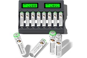 Mspalocell Zestaw 8 akumulatorów litowych AAA z ładowarką, 8 gniazd USB C typu C Niezależne ładowanie Inteligentna szybka ładowarka LCD do akumulatorów AAA 1,5 V AAA