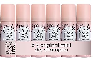 COLAB Lot de 6 mini shampoings secs, originaux, 50 ml, sans résidus blancs, sans tracas, tous types de cheveux, parfum frais