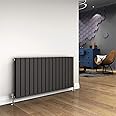 ELEGANT 600 x 1216 mm Column Horizontal Designer Radiators Anthracite Double Flat Panel Horizontal Radiator, Modern Central Heating Perfect for Bathrooms, Kitchen, Hallway, Living Room