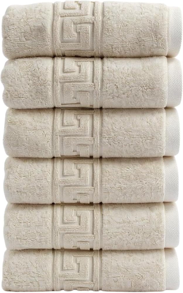 ANILSAN 6'lı El ve Yüz Havlusu Seti (50x90 cm) -%100 Pamuk, Yüksek Emici, Grek Desenli - Ev, Otel, Spa ve Banyo İçin Lüks Havlu Seti Günlük Kullanıma Uygun