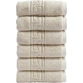 ANILSAN 6'lı El ve Y&uuml;z Havlusu Seti (50x90 cm) -%100 Pamuk, Y&uuml;ksek Emici, Grek Desenli - Ev, Otel, Spa ve Banyo İ&ccedil;in L&uuml;ks Hav