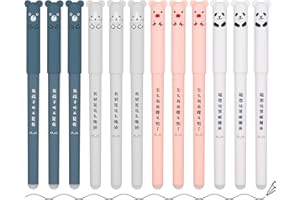 Xinstroe 12 Stück Radierbarer Kugelschreiber Stifte, Cartoon Stift Gel Ink Pen Erasable Pen Löschbarer Gelstift für Kinder Studenten Schule Büro(Schwarz)