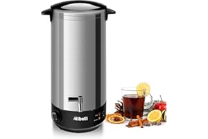 Ribelli 22L Doppelwandiger Glühweinkocher mit Metall Zapfhahn, Heißgetränkespender aus Edelstahl, Temperatureinstellung von 30 bis 100°C, Einkochautomat Heißwasserspender, auch als Dampfgarer