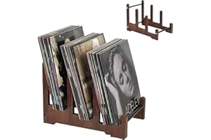 BONJUME Expositor De Discos De Madera, Soporte Para Discos De Vinilo Almacenamiento De Discos Revistas Libros Soporte Decoración De Discos Estantería Para Vinilos Portafolletos - 37x27x24cm