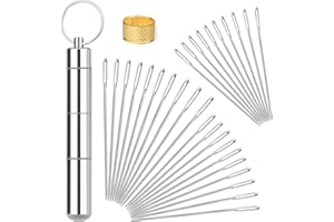 Ruasol 30 Pezzi Aghi da Ricamo ad Occhio Grande, 3 Misure Aghi da Cucito ad Occhio Grande, Aghi ad Occhio Grande Ago affilato per Cucire a Mano, Ago da Cucito con Bottiglia di Stoccaggio e Ditale