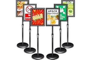 VAIIGO Lot de 6 Porte Affiche A4 sur Pied Extérieur Réglable, Support de Panneau Publicitaire et Présentoir Extérieur pour Support Enseigne, Menu Restaurant, Commerce, Publicité, Vente, Avis (Noir)