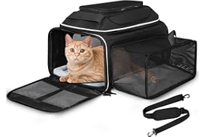 Petskd Top and Side Expandable Pet Carrier 17x12x8.5 Inches JetBlue Allegiant Spirit Airline Approved, Soft-Sided Carrier for Small Cat and Dog with Locking Safety Zippers and Anti-Scratch Mesh(Black)