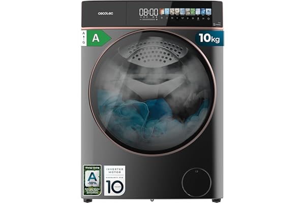 Cecotec Lave-linge Frontal Bolero DressCode 10900 Inverter FullColor Steel A, Machine à laver 10 kg, 1400 tr,min, écran 10,3", Inverter Plus, SteamMax, 11 programmes, classe A, Spa Care