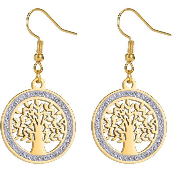 Orecchini Albero della Vita in oro rosa - Orecchini pendenti a foglia Orecchini Albero della Vita in oro rosa - Orecchini pendenti a foglia