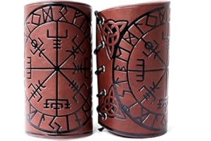 Thajaling 2 piezas de cuero de guantelete punk Bracer protectores de brazo de cuero guantelete vikingo, brújula rúnica repujado brazales brazos, medievales de cuero Bracer