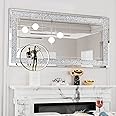 Wisfor Rectangle Decorative Venetian Wall Mirrors: Large Silver Hung Mirrors 120x60x2.5cm Hand Polished Crystals Embedded Bling Crush Diamond Edge Wall Mirror for Living Room,Hallway