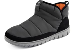 LongBay Men's Nylon Boots Warm Memory Foam Non-Slip for Indoor Outdoor Rubber Sole Snow Boots Slipper Winter House Shoes