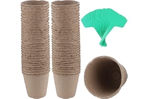 Coolty 60pcs Vasi da Torba Biodegradabili per Piantine, Erbe, Fiori, Verdure con 60pcs Etichette per Piante
