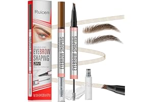 Eyebrow Pencil with Eyebrow Gel, Ruicen 2-in-1 Microblading Eyebrow Pen and Brow Gel with 4 Fork Tip, Real-Looking-Fill Define and Shape Brows, 24H Wear, Waterproof & Smudge-proof, Light Brown
