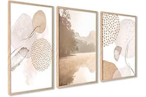 ag.art deco Affiche Decoration Murale 21x30 cm | Affiche Murale pour Salon et Chambre à Coucher | Poster Mural Sans Cadre | Lot de 3 Tableaux (Abstrait Brun-Beige)