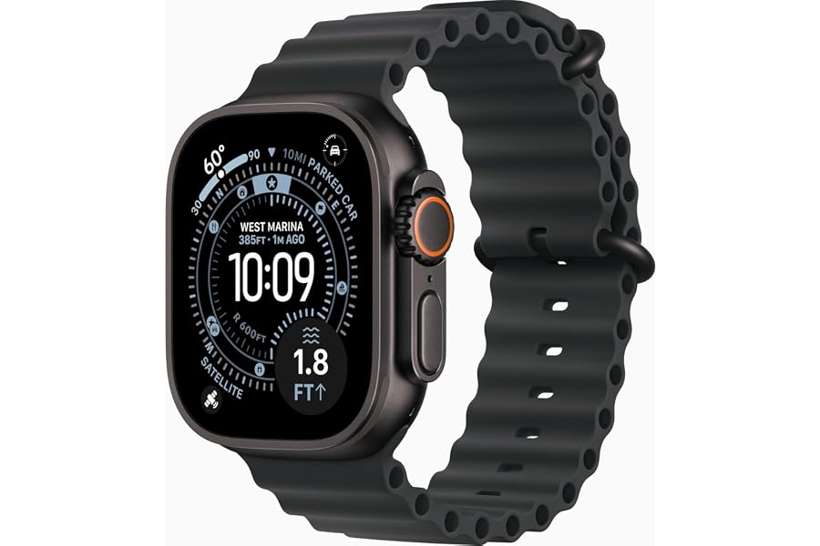 Apple Watch Ultra 3 [GPS + Cellular, 49mm] Titangehäuse Schwarz mit Ocean Armband Schwarz (Generalüberholt)