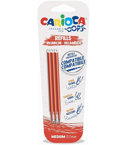 Carioca Oops Ricariche Penna Cancellabile Blu - 3 Refill Compatibili Con Inchiostro Termosensibile