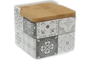 TIENDA EURASIA® Salero de Cocina de Cerámica con Tapa Diseños Originales - 12,2 x 12,2 x 11,5 cm (Mosaico Gris, Salero - 12,2 x 12,2 x 11,5 cm)