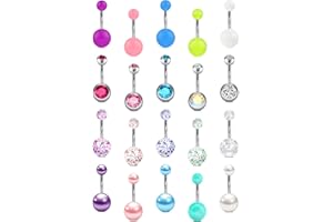 AceFun Belly Bar 14G Belly Button Rings Surgical Steel Colorful Ball Shiny CZ Navel Belly Piercing Jewelry for Women Girls