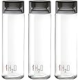 CELLO H2O Glass Fridge Water Bottle with Plastic Cap | Leak proof & break-proof | Wide mouth & Easy to Clean | Best Usage for Office/School/College | Set of 3, 920ml | Black