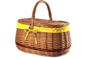 PM24 Einkaufs Korb Picknickkorb Stabiler Tragekorb mit 2 Deckeln aus Weide geflochten braun K12-027-SGGW