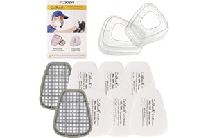 Zelbuck Set de Cartuchos y Filtros para Respirador Anti Polvo Cartuchos de Filtro X2, Filtro de Algodón Particulado X6 y Tapas x2, Compatibles Semi Máscara Antigas, Protección Respiratoria