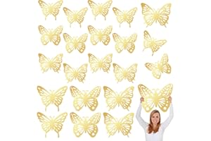JSRQT 18 Piezas Mariposas Decoraciones de Grandes 3D, Kit de Decoraciones de Pared de Mariposas de 2 Tamaños y 3 Estilos, Decoración y Pegatinas de Pared Grandes para Fiesta Boda Dormitorio (Dorado)