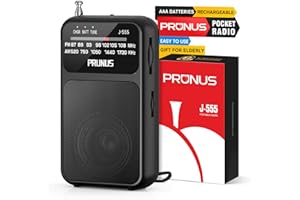PRUNUS J-555 Radio Portatile Ricaricabile, Mini Radiolina Portatile FM/AM Supporta Batterie Sostituibili (AAA), con Jack/Clip Posteriore, per Camminare, Correre, Pescare (Nero)