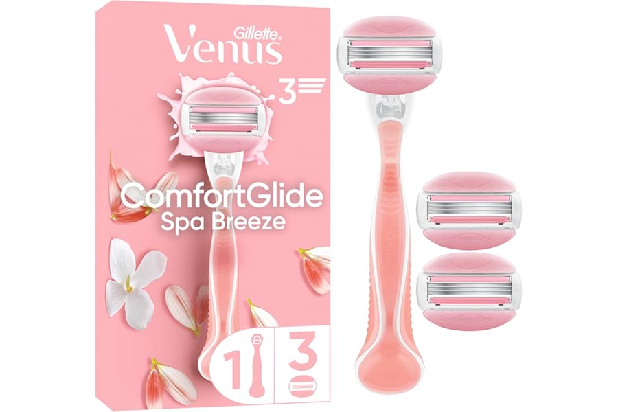 Gillette Venus ComfortGlide Women’s Razor Spa Breeze, 1 Refill Razor Cartridges, Reusable Metal Handle and Shower Holder