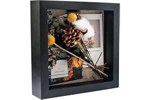 GraduatePro 9x9 Black Shadow Box Frame 23x23 cm Deep Picture Frame with Linen Back for Crafts 3D Deep Black Bouquet Flower Case Picture Memorabilia Memory Wooden Tabletop and Wall Hanging