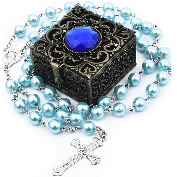 Rosario Cattolico In Cristallo Rosa Con Medaglia Terra Santa E Croce – Collana Lunga 20 Pollici In Confezione Velluto – Regalo Perfetto Per Comunione E Cresima