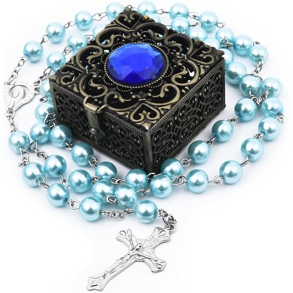 Rosario Cattolico In Cristallo Rosa Con Medaglia Terra Santa E Croce – Collana Lunga 20 Pollici In Confezione Velluto – Regalo Perfetto Per Comunione E Cresima