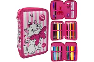 CARTOON Astuccio 3 zip Marie Disney completo 44 pezzi per la scuola multiscomparto penne matite colori pennarelli giotto