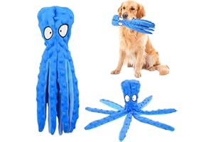 RAYITO Octopus Dog Toys, No Stuffing Squeaky Dog Toys Interactive Octopus Dog Chew Toys with Crinkle Paper for Small Medium Dogs Playing and Training(Blue)