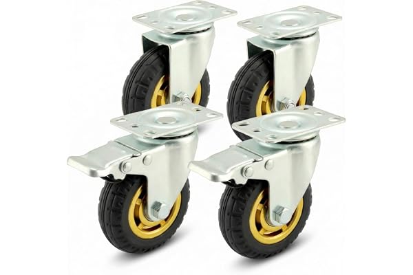 QWORK® Set med 4 hjul med tung belastning på 100 mm, upp till 70 kg per hjul, för möbelflyttning och industriell användning (2 hjul + 2 bromshjul