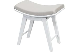 RELAX4LIFE Dressing Table Stool, Curved Vanity Chair Makeup Seat with Anti-slip Pads, Wooden Padded Piano Chair for Bedroom Living Room Entryway (White)