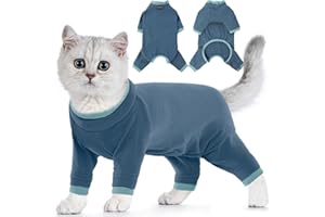 PUMYPOREITY Chaleco Polar para Gatos, Chaqueta de Invierno Suave Fleece para Gatos Abrigo Otoño-Invierno Caliente Onesie Felpa Body(Azul-Gris, XL)
