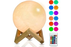 RISSLI Lampara de Luna 3D, Lampara Mesita Noche, Luz Led de Noche,15cm, 16 Colores, Tactil, Lampara Led y Control Remoto, Decoracion Habitacion, Lampara Luna, Regalos Originales Niños Mujer Adulto