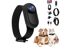 LUQIXCEY 1080P HD Cat Collar Camera Cordless Dog Collar With 170° Wide Angle & 32GB SD Card, Mini Sport Action Pet Camera for Video Records and Photos