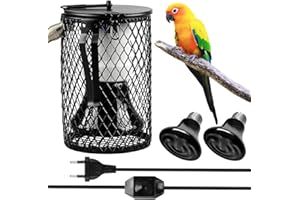 Lotvic Reptilien Wärmelampe mit Schutzkorb, 2 Stück Schildkröte Wärmespotlampe, Reptilien Keramik Heizlampe, Einstellbare Temperatur, für Reptilien, Eidechsen, Schildkröten, Schlangen, 50W