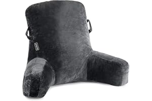 SLIGUY Almohada de Lectura Almohada de Espalda para Sentarse en la Cama,Sofá, Suelo Cojín de Lectura con Apoyabrazos para Leer, Juego, Ver la Televisión, Descansa Cómodamente, Gris Oscuro