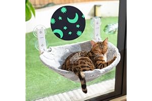 CATISM Percha Plegable para Ventana de Gato, Hamaca inalámbrica con 4 ventosas Fuertes, Camas para Gatos de Interior, Marco de Metal sólido, Cubierta Reversible, Estrella